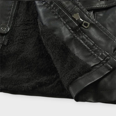 جاكيت دراجة أنيق من الجلد الطويل