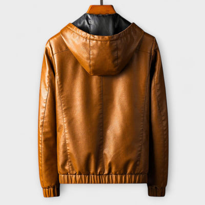 جاكيت من الجلد الصناعي مع غطاء رأس