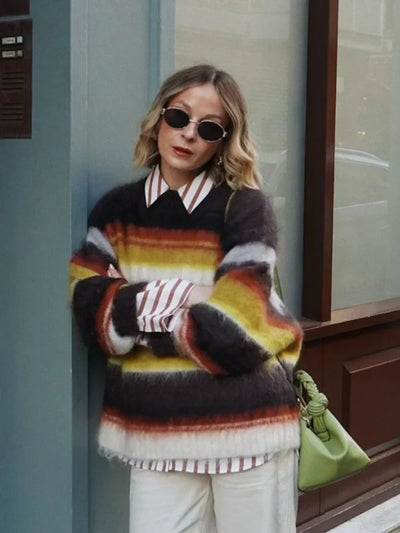 أريانا® | سترة كبيرة الحجم بخطوط ملونة