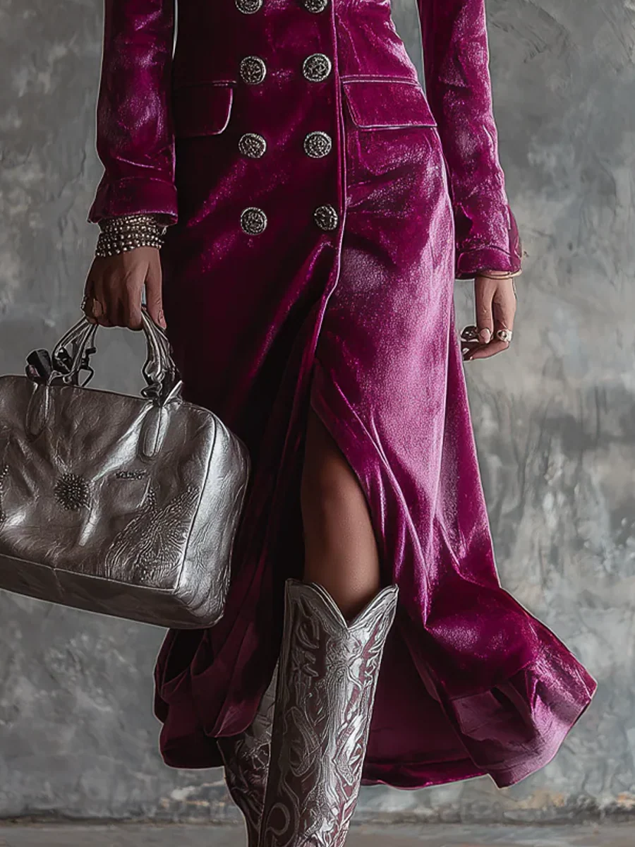 بولينا® | فستان ماكسي بليزر طويل من المخمل ليلك