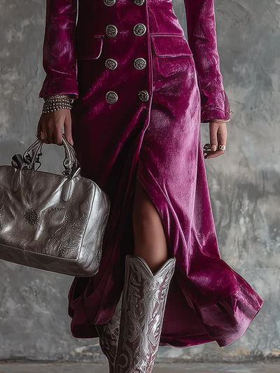 بولينا® | فستان ماكسي بليزر طويل من المخمل ليلك