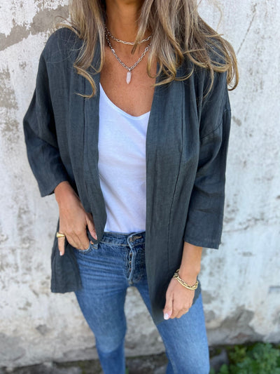 كارديجان من الكتان مع كشكش