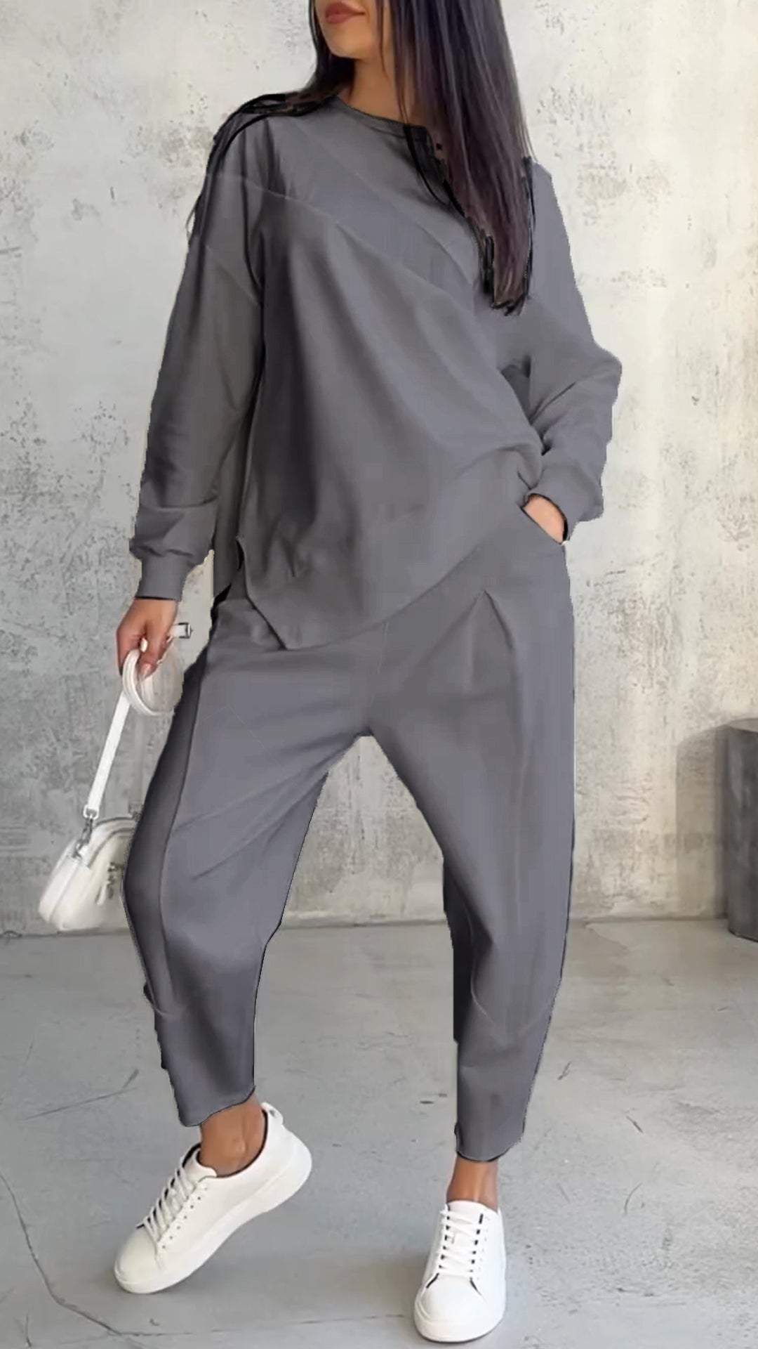 دينا® | مجموعة مريحة من قطعتين مع ياقة دائرية وأكمام طويلة