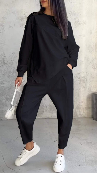 دينا® | مجموعة مريحة من قطعتين مع ياقة دائرية وأكمام طويلة